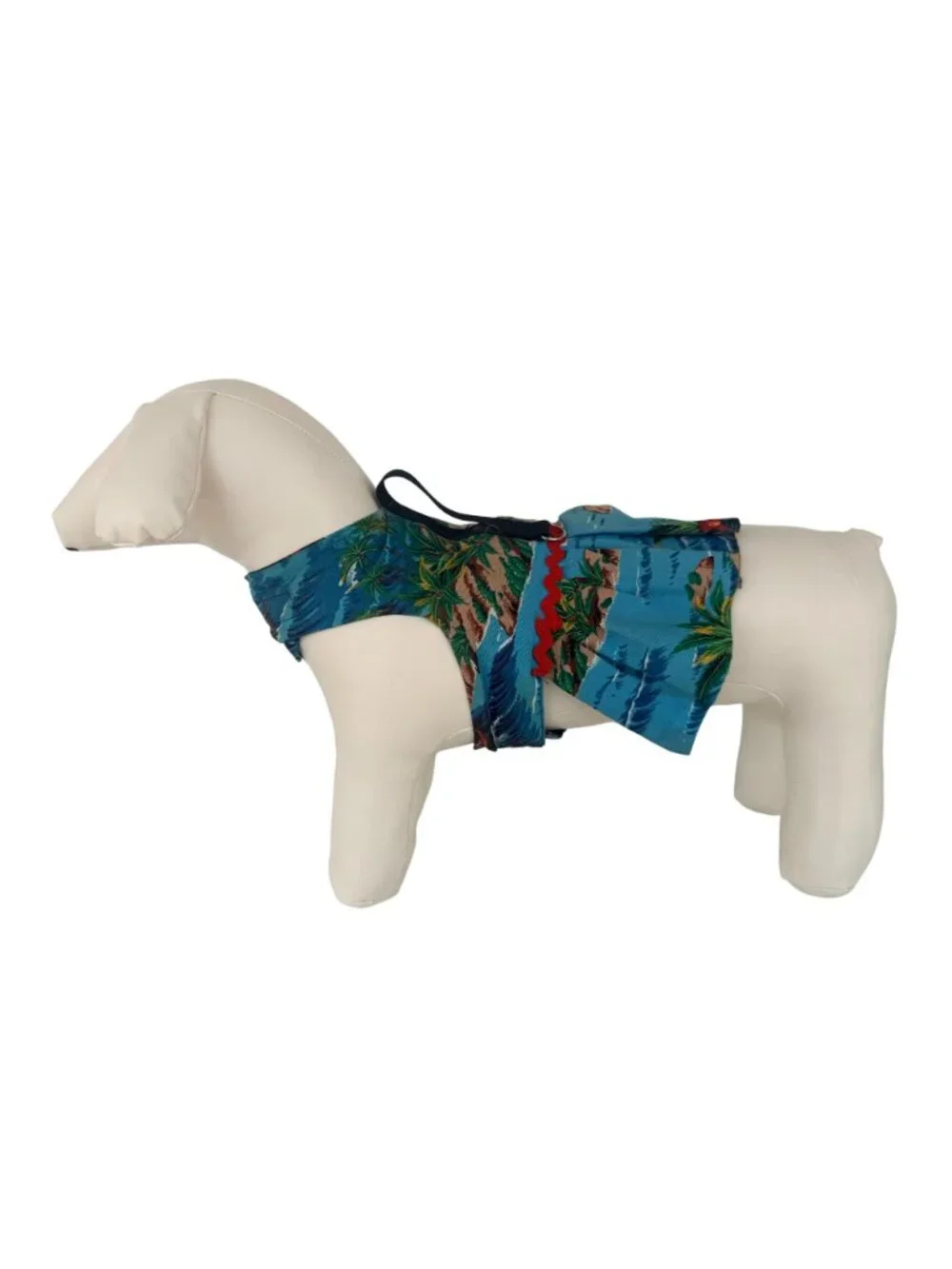 Handmade Small Dog Adjustable Dress Outfit w Harness Hawaiian Tropical Blue Red